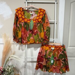 NWT FARM Rio Summer Dream Square Neck Blouse & Mini Layered Skirt Two-piece Set